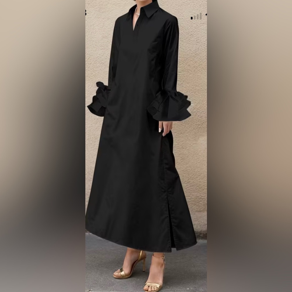 Oshoplive Elegant Black Thin Maxi Contemporary Witchy Dress SzS
